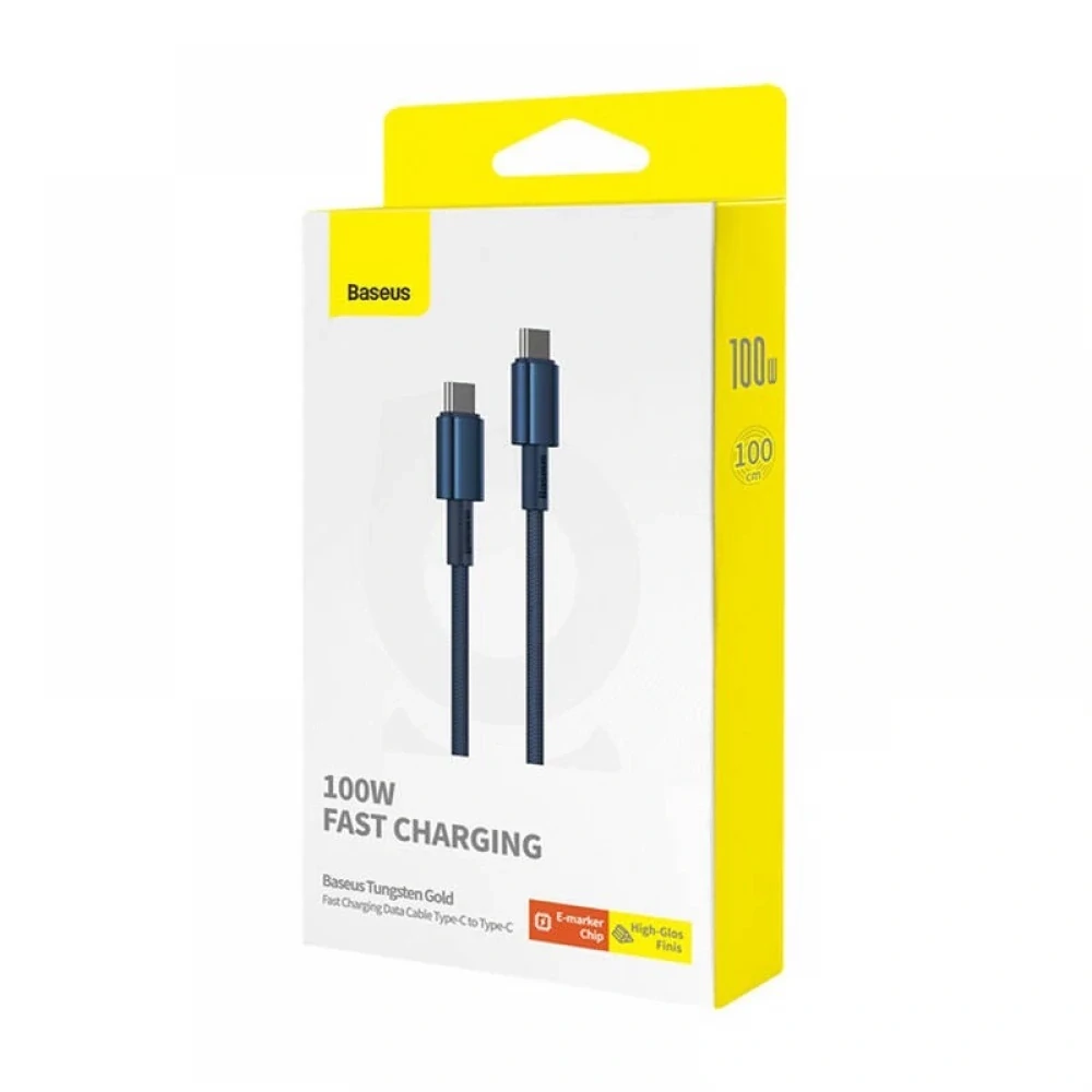Datový kabel Baseus Tungsten Gold Type-C na Type-C, 100W, 480Mbps, 1m - Navy Blue