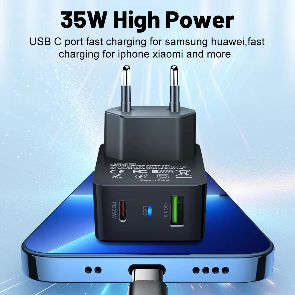 Nabíječka do sítě Techsuit Tiny Series - GaN, USB, Type-C, 35W - bílá