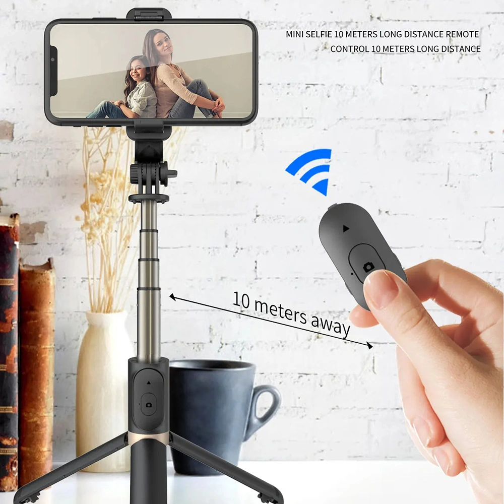 Selfie tyč Tripod Techsuit (Q03) Bluetooth, hliníková slitina, rotace o 360°, 74 cm – černý