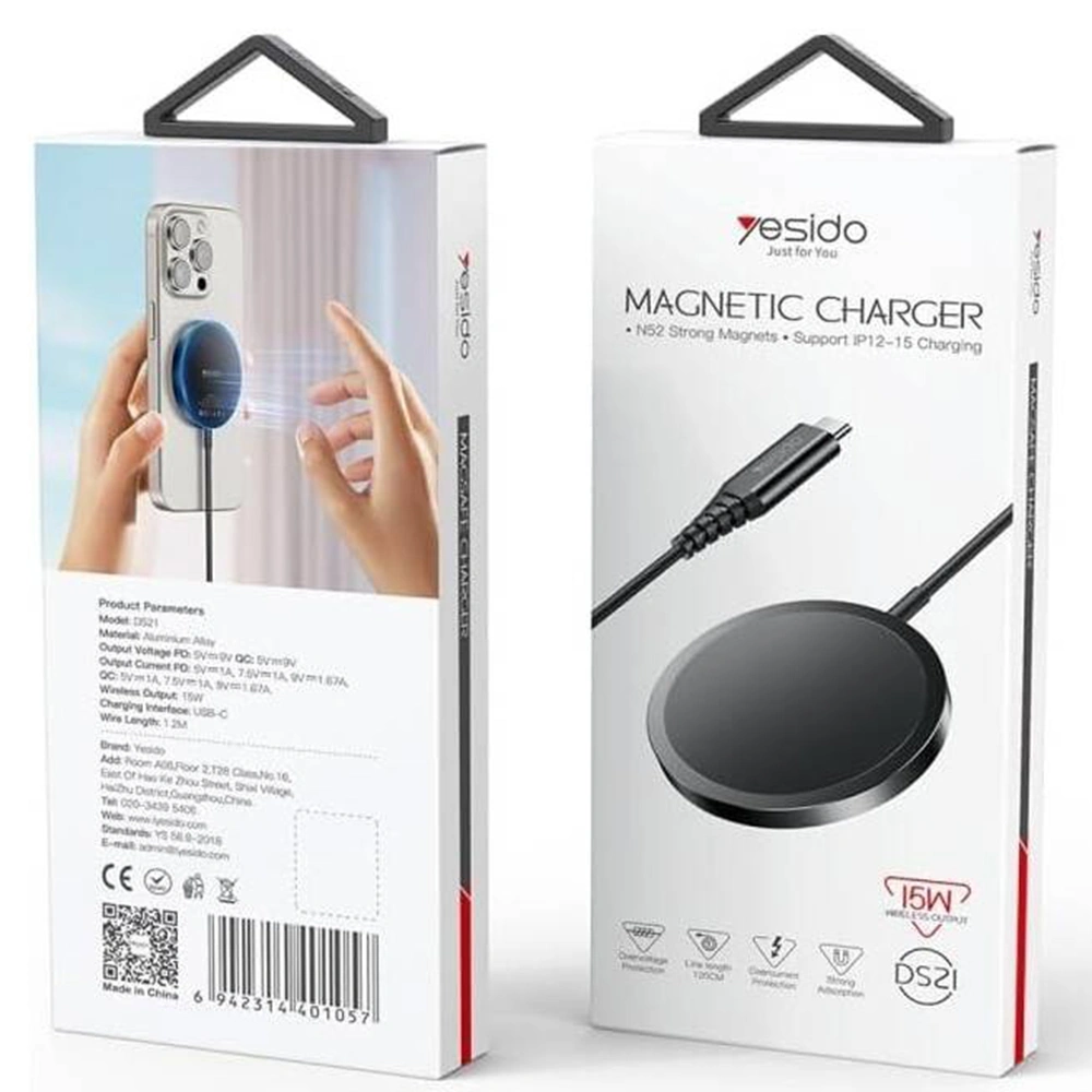 Bezdrátová nabíječka Yesido (DS21) 15W, USB typ C – černá