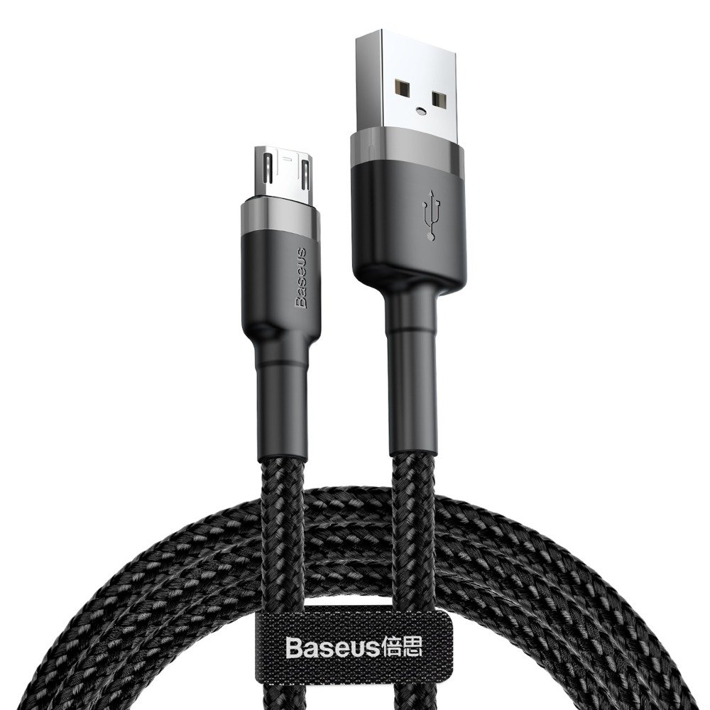 Datový kabel micro USB Baseus - odolný nylonový kabel, 1.5A 2M, šedá + černá