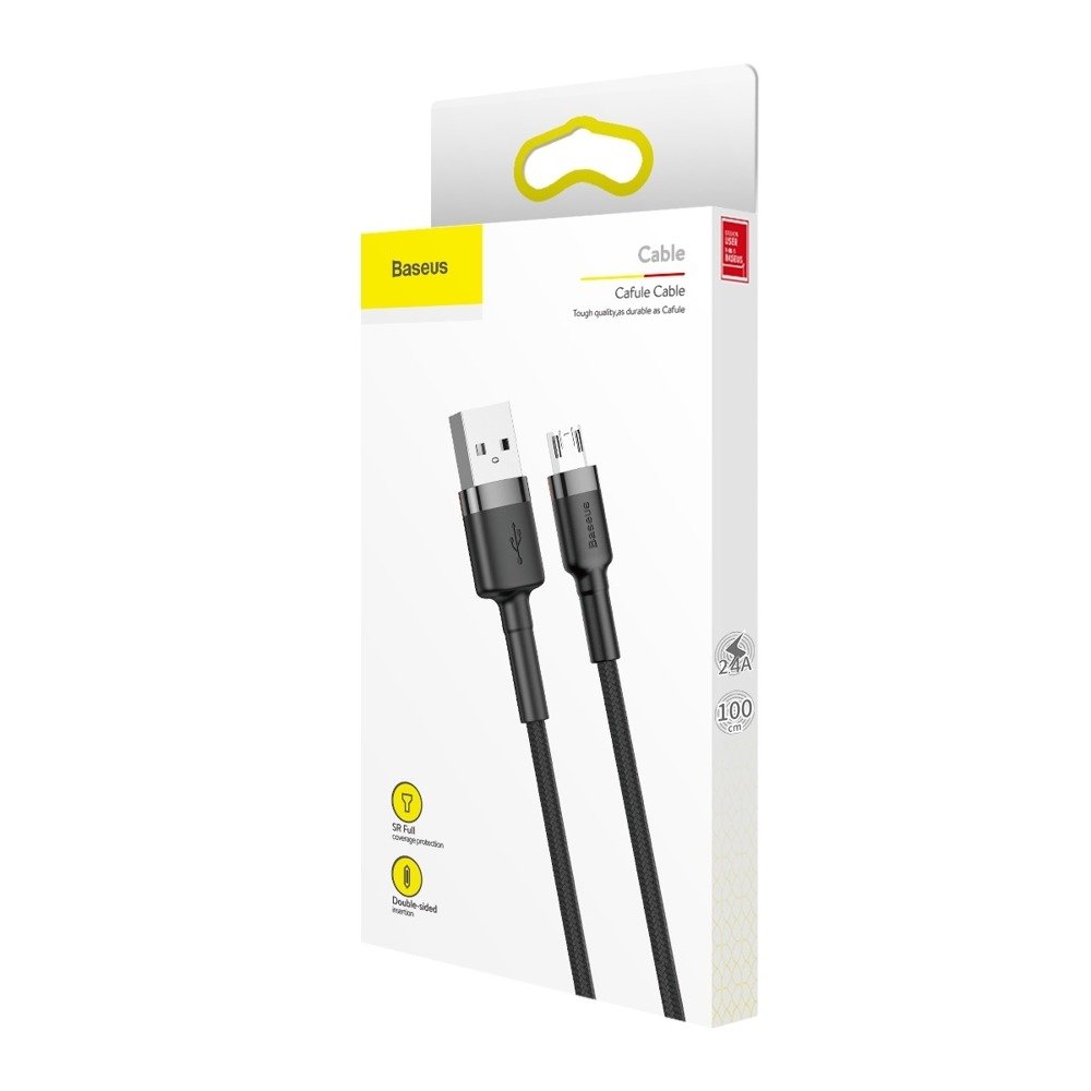 Datový kabel Micro USB Baseus - odolný nylonový kabel, 2,4A 1m, šedý + černý