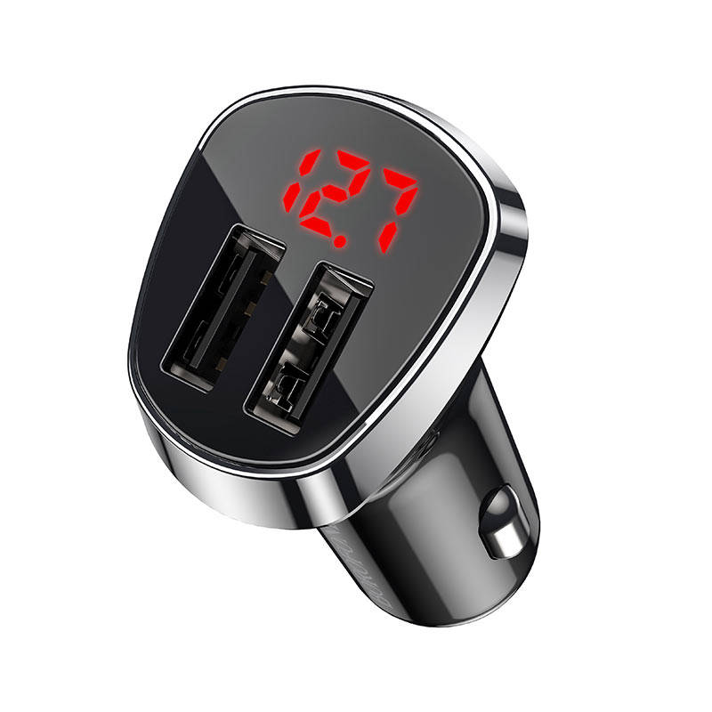 Nabíječka do auta 2,4A 2xUSB s LCD displejem + Lightning kabel 1m Borofone BZ15 černá