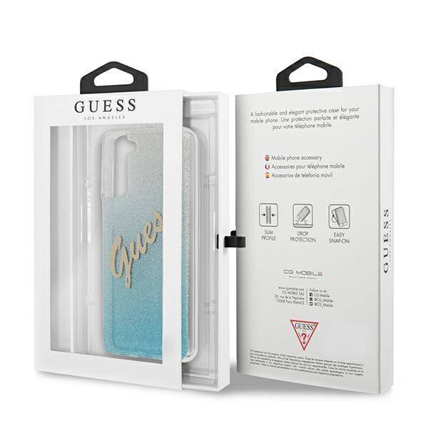 Kryt Samsung Galaxy S21 Plus Guess Hardcase Glitter Gradient Script (GUHCS21MPCUGLSBL) modrý