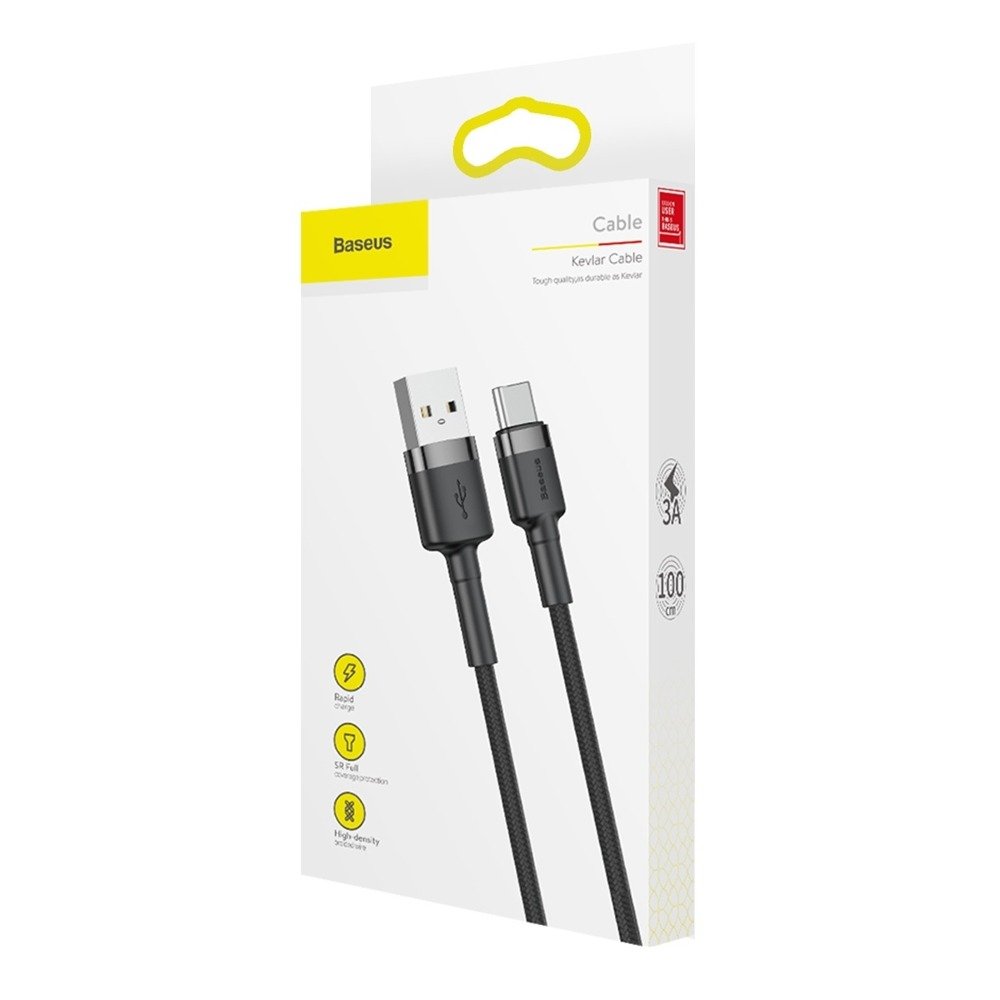 Datový kabel USB-C Baseus - odolný nylonový kabel, 3A 1m, šedá/černá