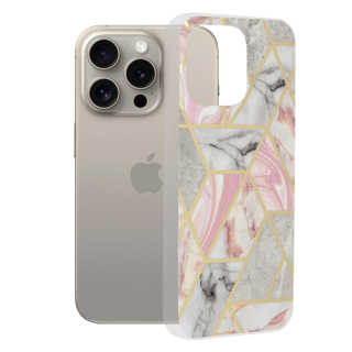 Kryt iPhone 15 Pro Techsuit - Marble Series - Pink Hex