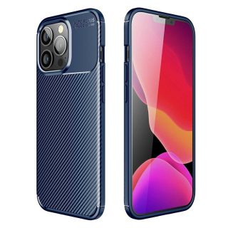 Kryt iPhone 13 Pro Max Armored Shockproof Carbon Fiber modrý