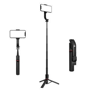 Selfie tyč Tripod Techsuit L12 Stabilní hliníkový stativ skládací a přenosný s bezdrátovým dálkovým ovládáním, 106 cm - Černý