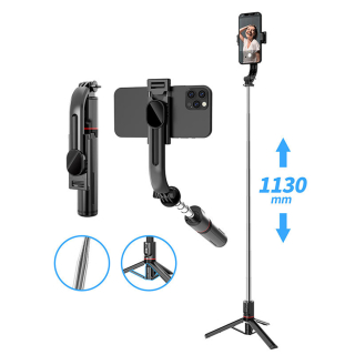 Selfie tyč Tripod Techsuit L13 Stabilní rozšiřitelný stativ s dálkovým ovládáním Bluetooth, 113 cm - černý