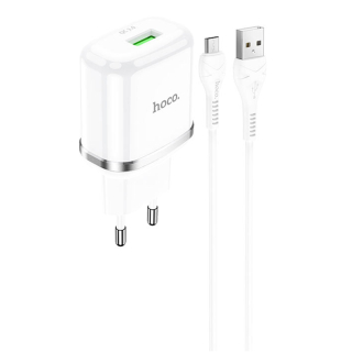 Nabíječka do sítě USB 18W QC3.0 3A + kabel Micro USB 1m HOCO N3 Rychlé nabíjení Micro USB bílá