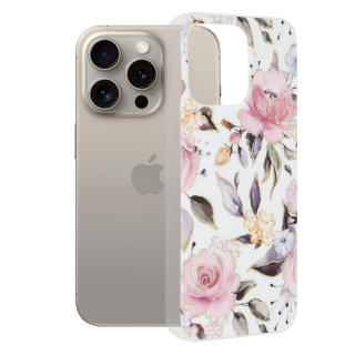 Kryt iPhone 15 Pro Max Techsuit - Marble Series - Chloe White