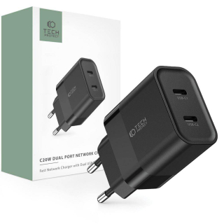 Síťová nabíječka PD 20W 2x USB-C Tech-Protect C20W černá