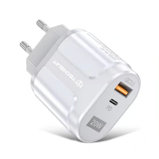 Nabíječka do sítě Techsuit Premium (CHPD038) - USB-A, QC 3.0, USB-C, 20W - bílá
