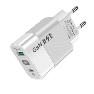 Nabíječka do sítě Techsuit (CHPD131) - GaN, USB, Type-C, Fast Charge, 65W - bílá