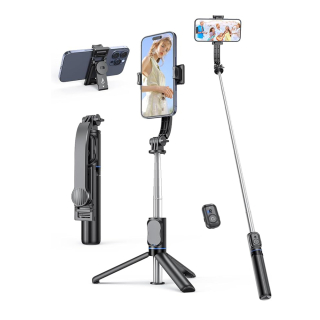 Selfie tyč Tripod Techsuit (C01) - se skládacím stabilním stativem a dálkovým ovládáním Bluetooth, 106 cm - černá