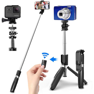 Selfie tyč Tripod Techsuit (L02) - Stabilní stativ s dálkovým ovládáním Bluetooth, kompatibilní s GoPro, otáčení o 360, 100 cm - černý