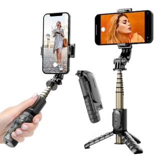 Selfie tyč Tripod Techsuit (Q10) – Stabilní gimbal/stativ s dálkovým ovládáním Bluetooth, výplňové světlo, rotace o 360, 68 cm – černá