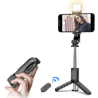 Selfie tyč Tripod Techsuit (Q11s) – Stabilní stativ s dálkovým ovládáním Bluetooth a výplňovým světlem, otáčení o 360, 76 cm – černý