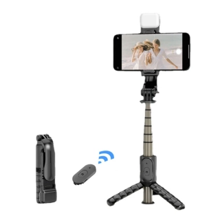 Selfie tyč Tripod Techsuit (Q10s) – Stabilní stativ s dálkovým ovládáním Bluetooth, výplňové světlo, rotace o 360, 70 cm – černá