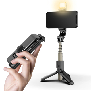 Selfie tyč Tripod Techsuit (L10s) - Stabilní stativ s dálkovým ovládáním Bluetooth a výplňovým světlem, 70 cm - černý