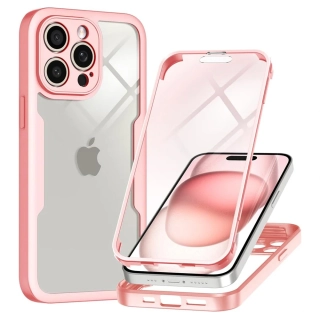 Pouzdro iPhone 15 Pro Techsuit - ColorVerse 360 Series + ochrana obrazovky, růžové