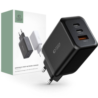 Nabíječka do sítě 65W 2x USB-C PD + QC3.0 USB Tech-Protect C65W černá