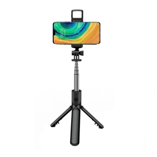 Selfie tyč Tripod Techsuit S03-S dálkové ovládání, LED světlo, 67 cm - Černá