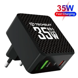 Nabíječka do sítě Techsuit Tiny Series - GaN, USB, Type-C, 35W - černá