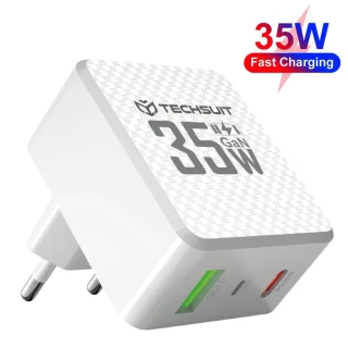 Nabíječka do sítě Techsuit Tiny Series - GaN, USB, Type-C, 35W - bílá
