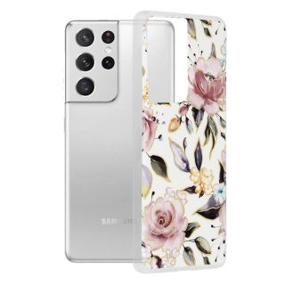 Kryt Samsung Galaxy S21 Ultra Techsuit - Marble Series - Chloe White